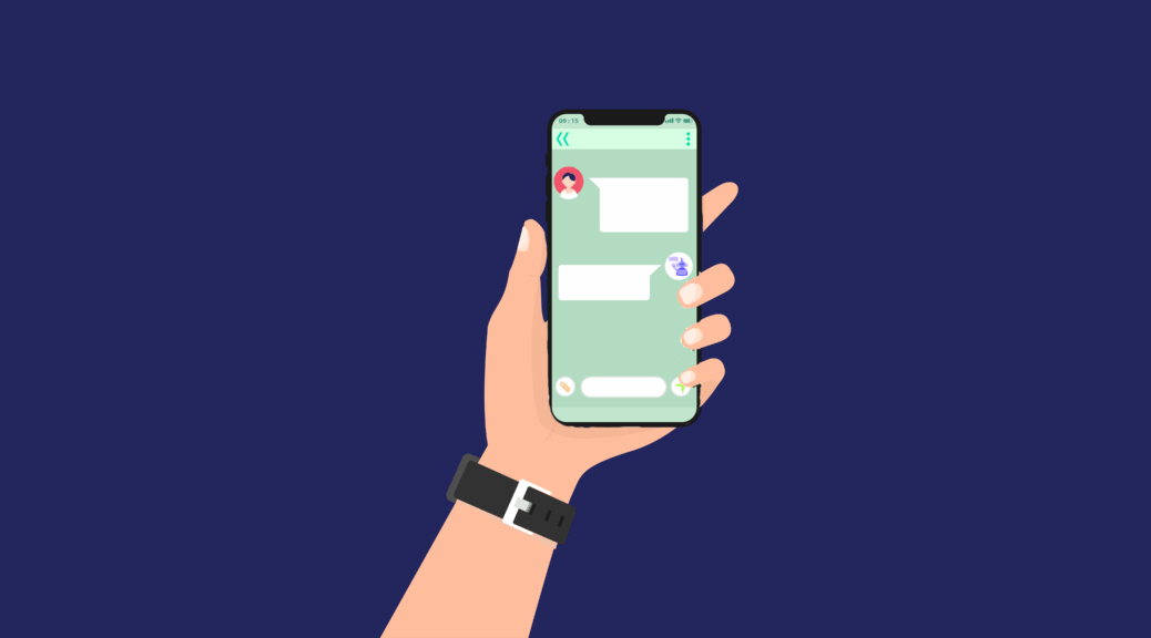 Phone with chat bubbles - human and chatbot
